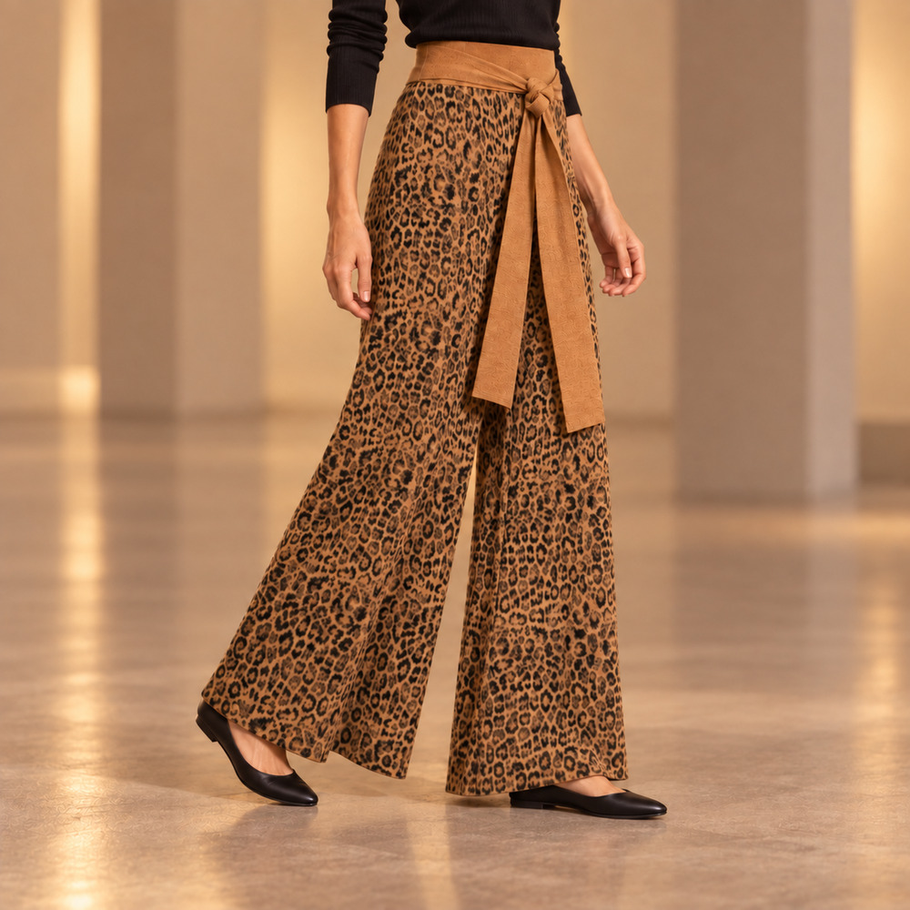 Anthropologie Moth XL Leopard Wool Blend Wide Leg Sweater Pants